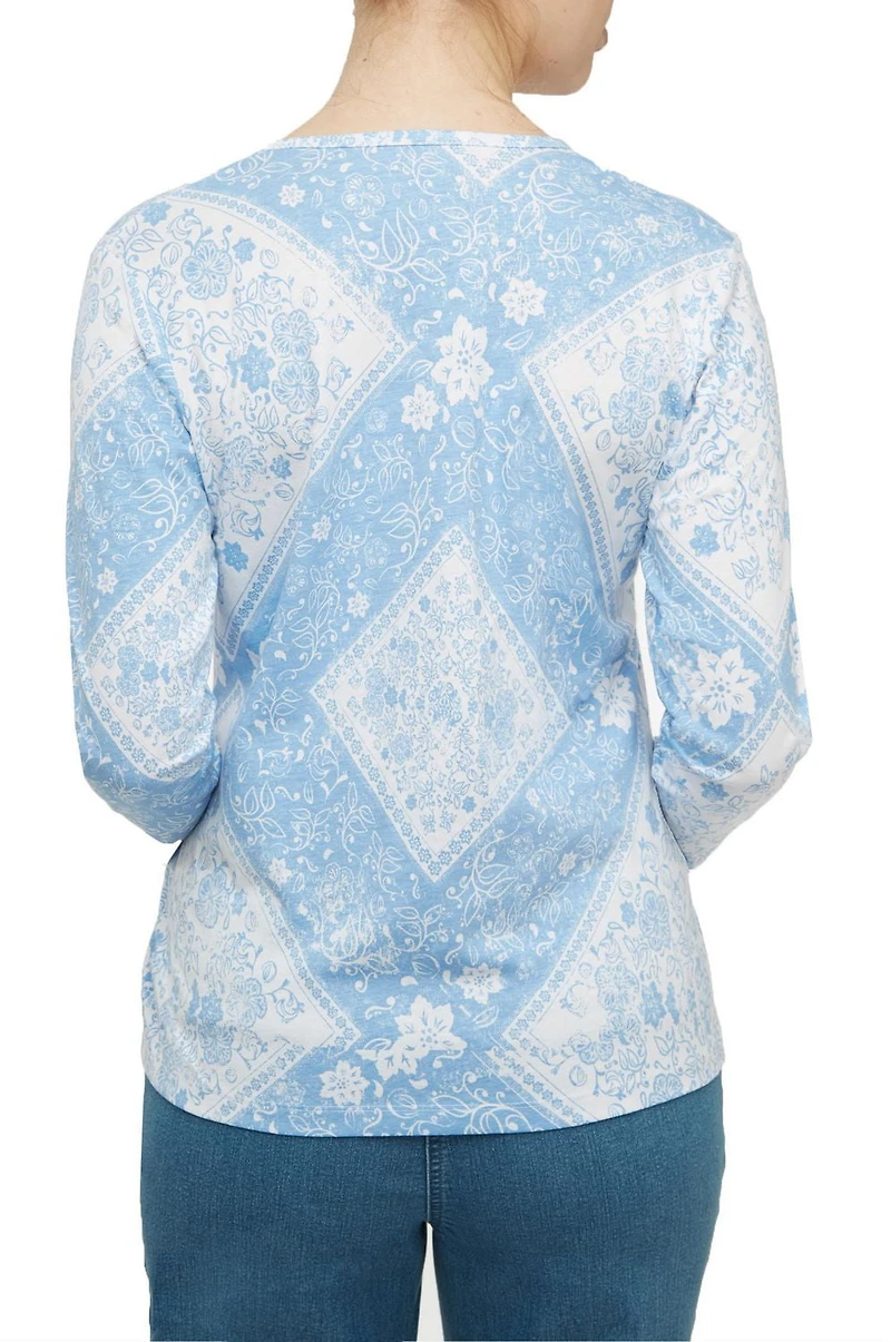 Alia Women's 3/4 Sleeve Print Jersey V Neck Top