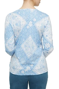 Alia Women's 3/4 Sleeve Print Jersey V Neck Top