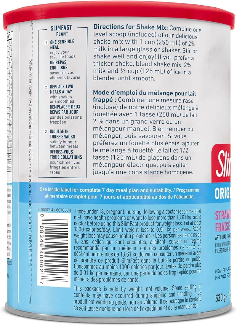 Mélange pour substitut de repas au fraise suprême Coupe la faim de SlimFast