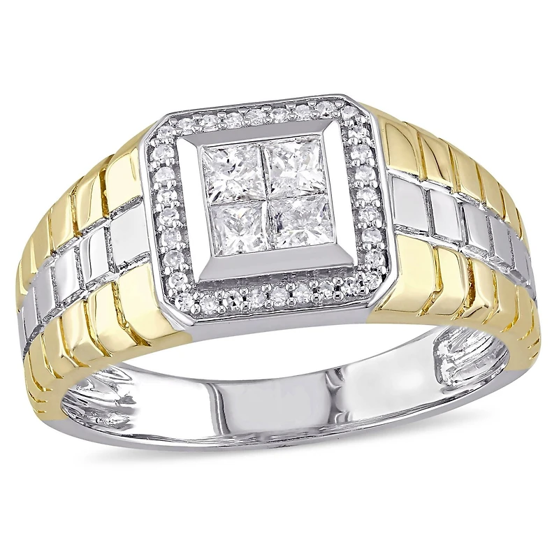 Miabella Men's 0.50 Carat T.W Princess and Round Cut Diamond 10 K Two Tone Gold Ring