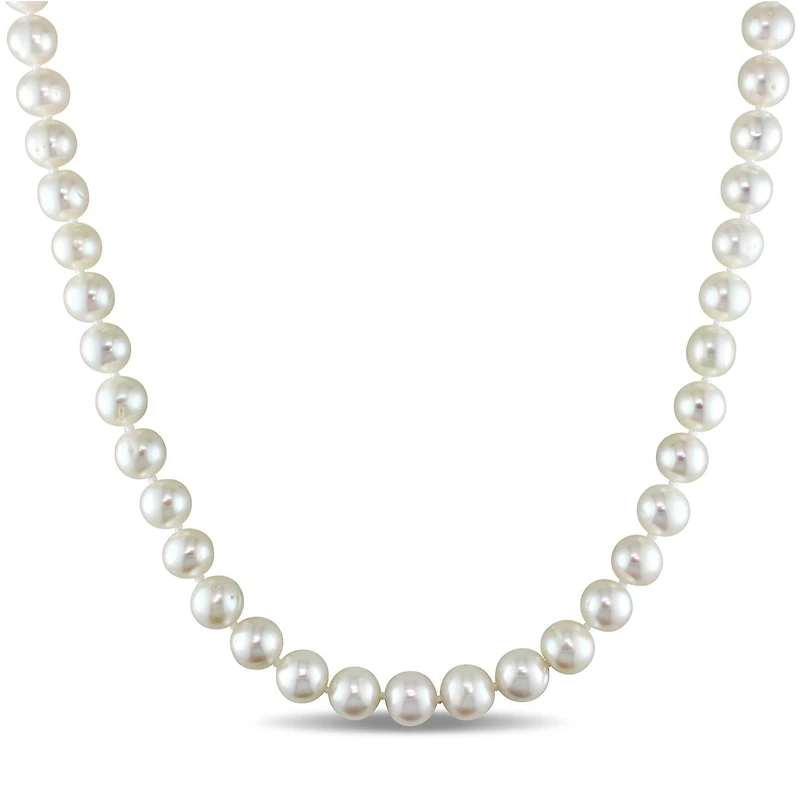 Miabella 8-9mm White Freshwater Cultured Pearl Sterling Silver Strand Necklace