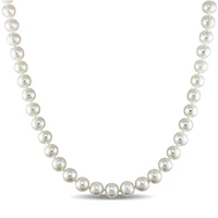 Miabella 8-9mm White Freshwater Cultured Pearl Sterling Silver Strand Necklace