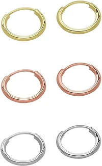 Luxury Designs 10KT Gold Set of 3 10mm hoops in White Gold, Yellow Gold and Rose Gold