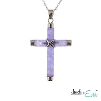Jewels 4 Ever Sterling Silver Dyed Purple Jadeite Cross Pendant with Rhodium Plated Chain