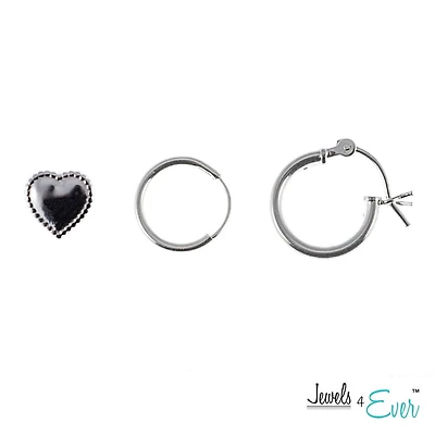 Jewels 4 Ever Trio of Sterling Silver Hoop and Stud Earrings