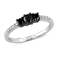 Asteria 0.50 Carat T.W Black and White Diamond 10 K White Gold Three Stone Engagement Ring