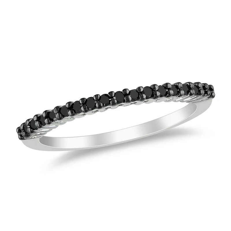 Bague d'anniversaire avec diamants noirs 0,20 ct poids total en or blanc 10 k