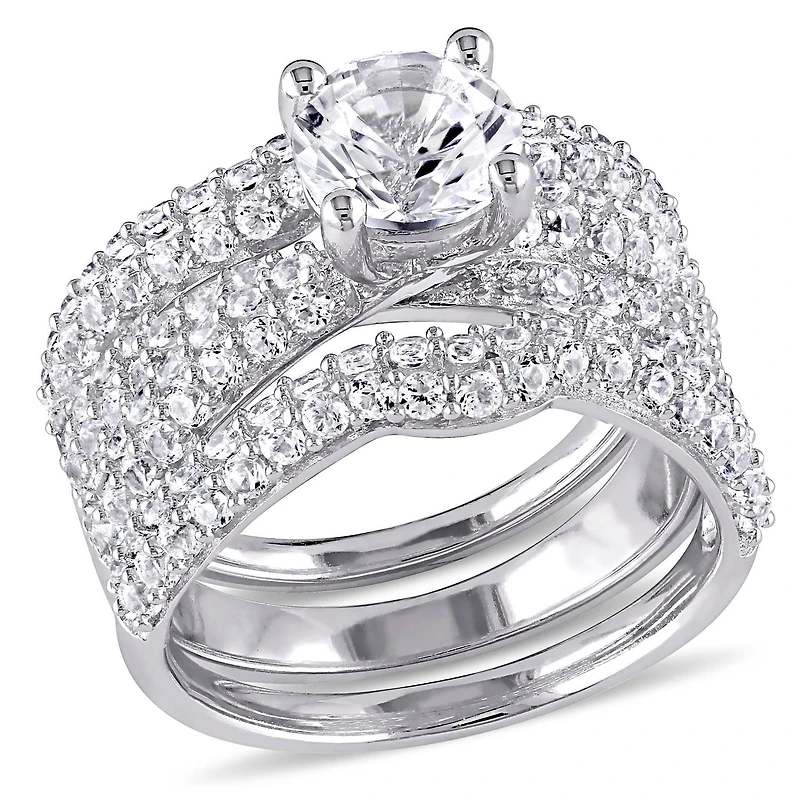 Ensemble nuptial avec saphirs blancs synthétiques 4,21 ct en argent sterling de Miabella