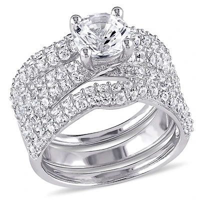 Ensemble nuptial avec saphirs blancs synthétiques 4,21 ct en argent sterling de Miabella