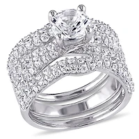 Ensemble nuptial avec saphirs blancs synthétiques 4,21 ct en argent sterling de Miabella