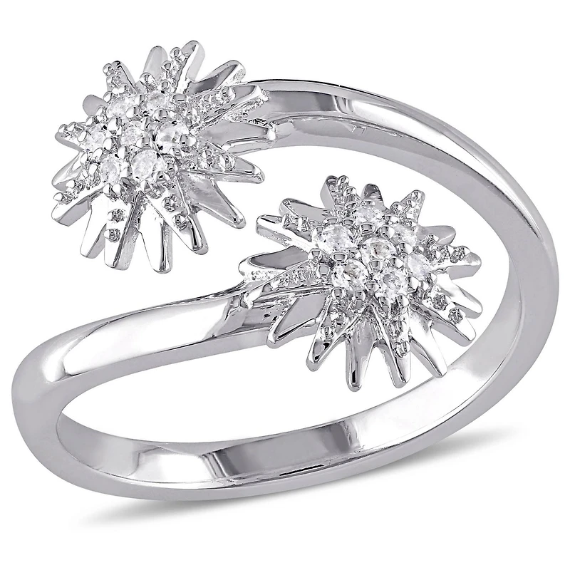 Miabella 0.14 ct White Topaz Sterling Silver Flower Ring