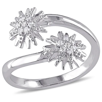 Miabella 0.14 ct White Topaz Sterling Silver Flower Ring
