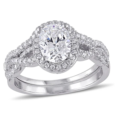 Ensemble nuptial de style auréole avec zircons cubiques de 2,88 ct PBT en argent sterling de Miabella