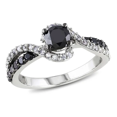 Asteria 0.75 Carat T.W. Black Diamond and 0.33 Carat T.G.W. Created White Sapphire Sterling Silver Bypass Ring