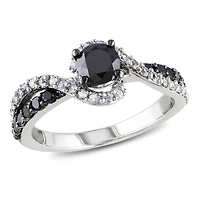 Asteria 0.75 Carat T.W. Black Diamond and 0.33 Carat T.G.W. Created White Sapphire Sterling Silver Bypass Ring