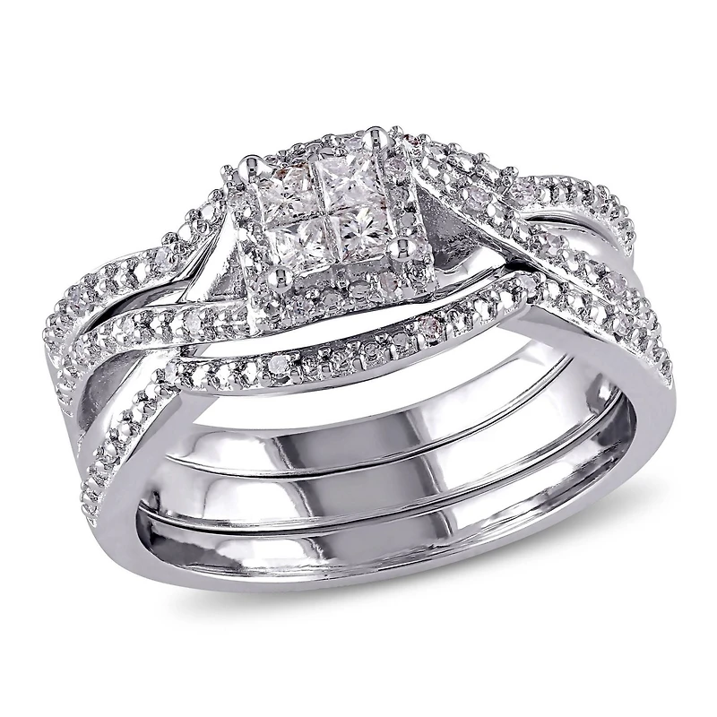 Ensemble nuptial avec diamants ronds et de coupe princesse de 0,33 ct poids total en argent sterling de Miabella