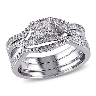 Ensemble nuptial avec diamants ronds et de coupe princesse de 0,33 ct poids total en argent sterling de Miabella