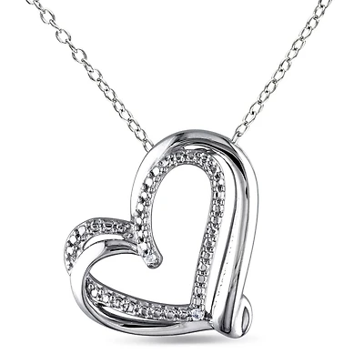 Pendentif à coeur double Miabella avec accent de diamants en argent sterling, 18 po