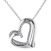 Pendentif à coeur double Miabella avec accent de diamants en argent sterling, 18 po