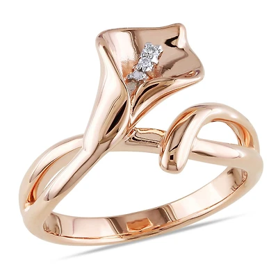 Miabella Diamond-Accent Rose Rhodium-Plated Sterling Silver Calla Lily Flower Ring