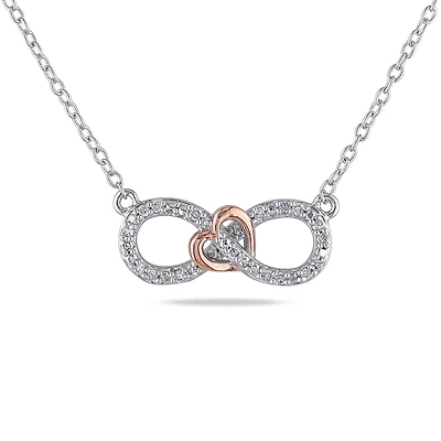 Miabella 0.10 Carat T.W Diamond Two-Tone Sterling Silver Infinity Heart Necklace, 18"