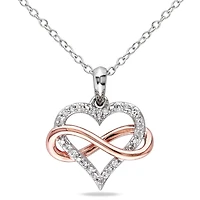Pendentif avec coeur et symbole d'infini Miabella avec diamants 0,10 CT poids total en argent sterling double ton, 18 po