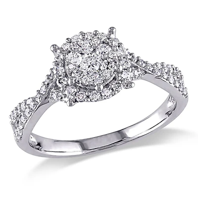 Bague de fiançailles Miabella avec grappe de diamants 0,50 ct poids total en or blanc 10 k