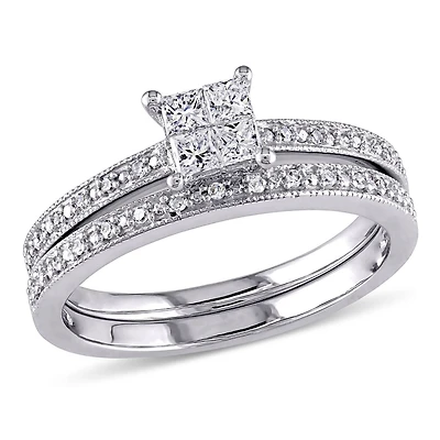 Ensemble nuptial Miabella avec diamants de coupe princesse et ronde 0,33 ct poids total en or blanc 10 K
