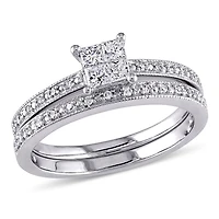 Ensemble nuptial Miabella avec diamants de coupe princesse et ronde 0,33 ct poids total en or blanc 10 K