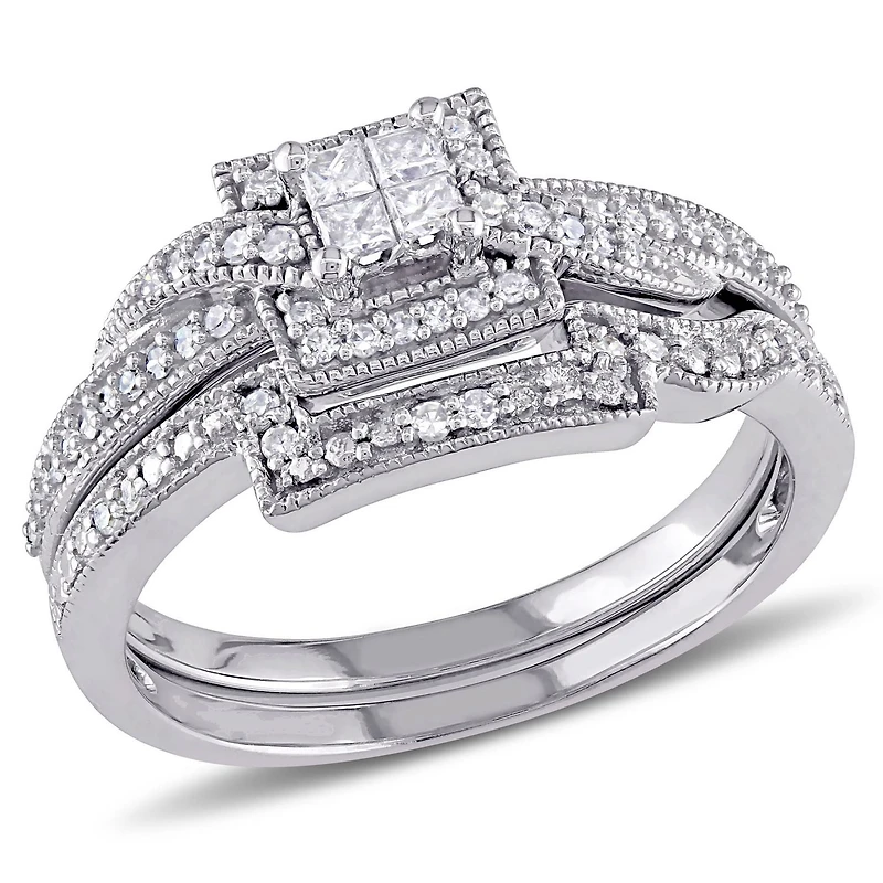 Miabella 0.33 Carat T.W. Princess and Round-cut Diamond 10 K White Gold Bridal Set