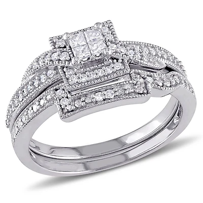 Miabella 0.33 Carat T.W. Princess and Round-cut Diamond 10 K White Gold Bridal Set