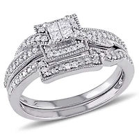 Miabella 0.33 Carat T.W. Princess and Round-cut Diamond 10 K White Gold Bridal Set