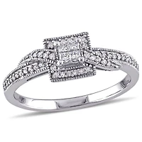 Miabella 0.25 Carat T.W. Princess and Round-Cut Diamond 10 K White Gold Swirl Engagement Ring