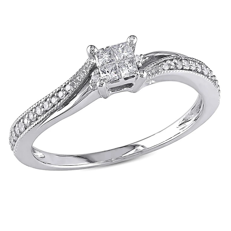 Miabella 0.20 Carat T.W. Princess and Round-Cut Diamond 10 K White Gold Bypass Engagement Ring