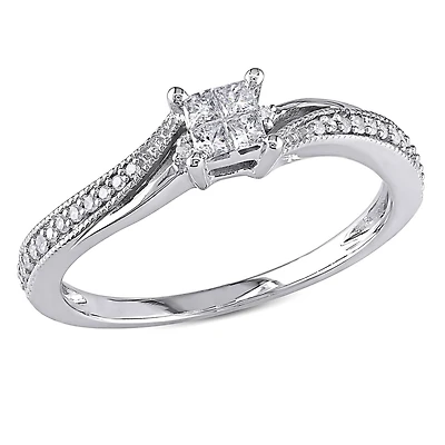 Miabella 0.20 Carat T.W. Princess and Round-Cut Diamond 10 K White Gold Bypass Engagement Ring