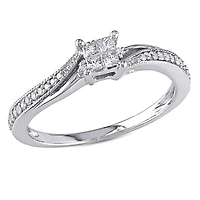 Miabella 0.20 Carat T.W. Princess and Round-Cut Diamond 10 K White Gold Bypass Engagement Ring