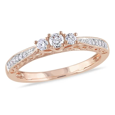 Bague de fiançailles à trois pierres Miabella avec diamants 0,25 ct poids total en or rosé 10 k