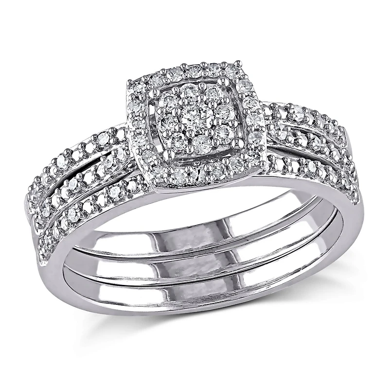 Miabella 0.33 Carat T.W. Diamond 10 K White Gold Halo Bridal Set