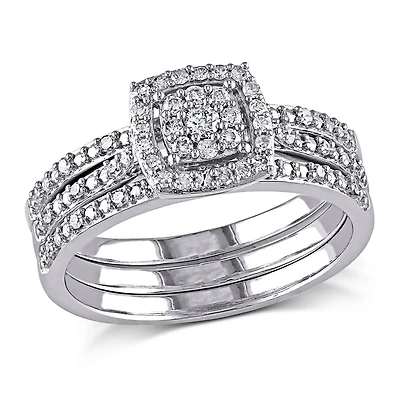 Miabella 0.33 Carat T.W. Diamond 10 K White Gold Halo Bridal Set