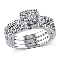 Miabella 0.33 Carat T.W. Diamond 10 K White Gold Halo Bridal Set