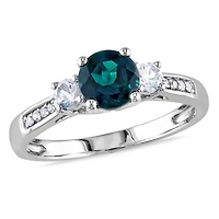 Tangelo 1.13 Carat T.G.W. Created Emerald with Created White Sapphire and Diamond Accent 10 K White Gold Three-Stone Ring