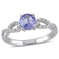 Bague de style superposée Tangelo avec tanzanite 1 ct PBT et diamants 0,10 ct poids total en or blanc 10 k