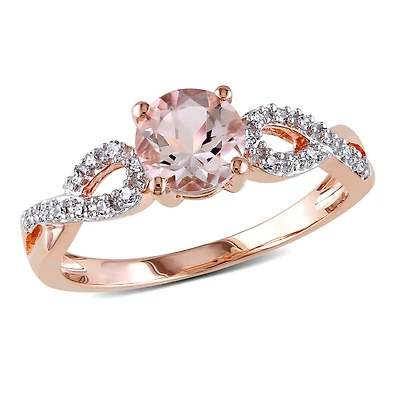 Tangelo 0.80 Carat T.G.W. Morganite and 0.10 Carat T.W. Diamond 10 K Rose Gold Cross-Over Ring