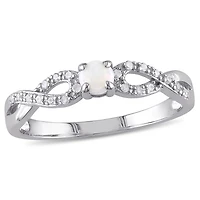 Bague en forme de infini avec opale 0,10 ct PBT et diamants 0,10 ct poids total en argent sterling