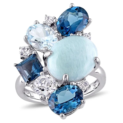 Bague cocktail Tangelo avec topazes multicolores et larimar 11,80 ct PBT en argent sterling