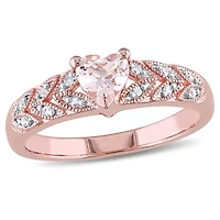 Bague Tangelo avec morganite de forme cœur 0,50 CT PBT et accent de diamants en argent sterling plaqué de rhodium rosé