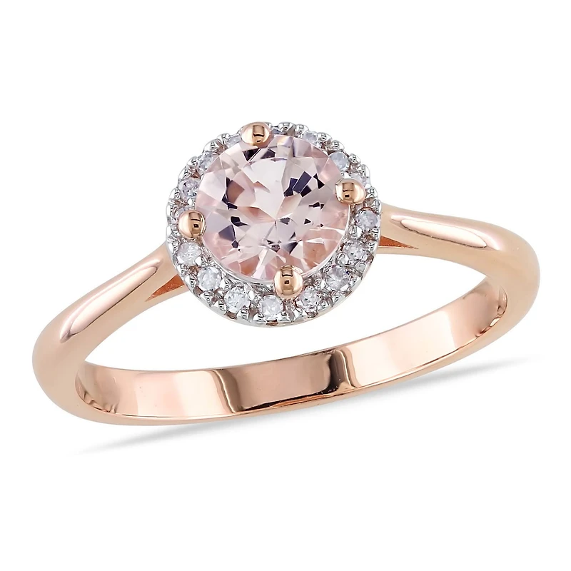 Bague auréole Tangelo avec morganite 0,80 CT PBT et diamants 0,10 CT poids total en or rosé 10 k