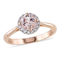 Bague auréole Tangelo avec morganite 0,80 CT PBT et diamants 0,10 CT poids total en or rosé 10 k