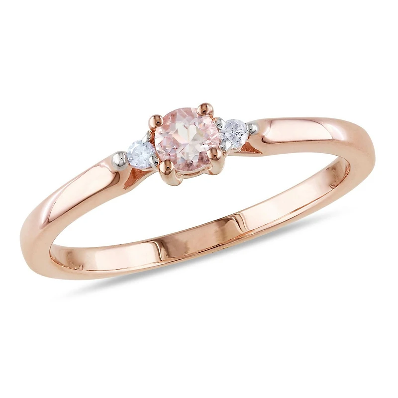 Tangelo 0.15 Carat T.G.W. Morganite and Diamond-Accent Rose-Rhodium Plated Sterling Silver Ring