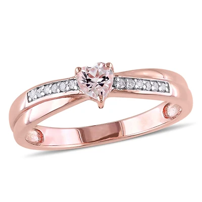 Tangelo 0.25 Carat T.G.W. Morganite and Diamond-Accent Rose Rhodium over Sterling Silver Heart Ring
